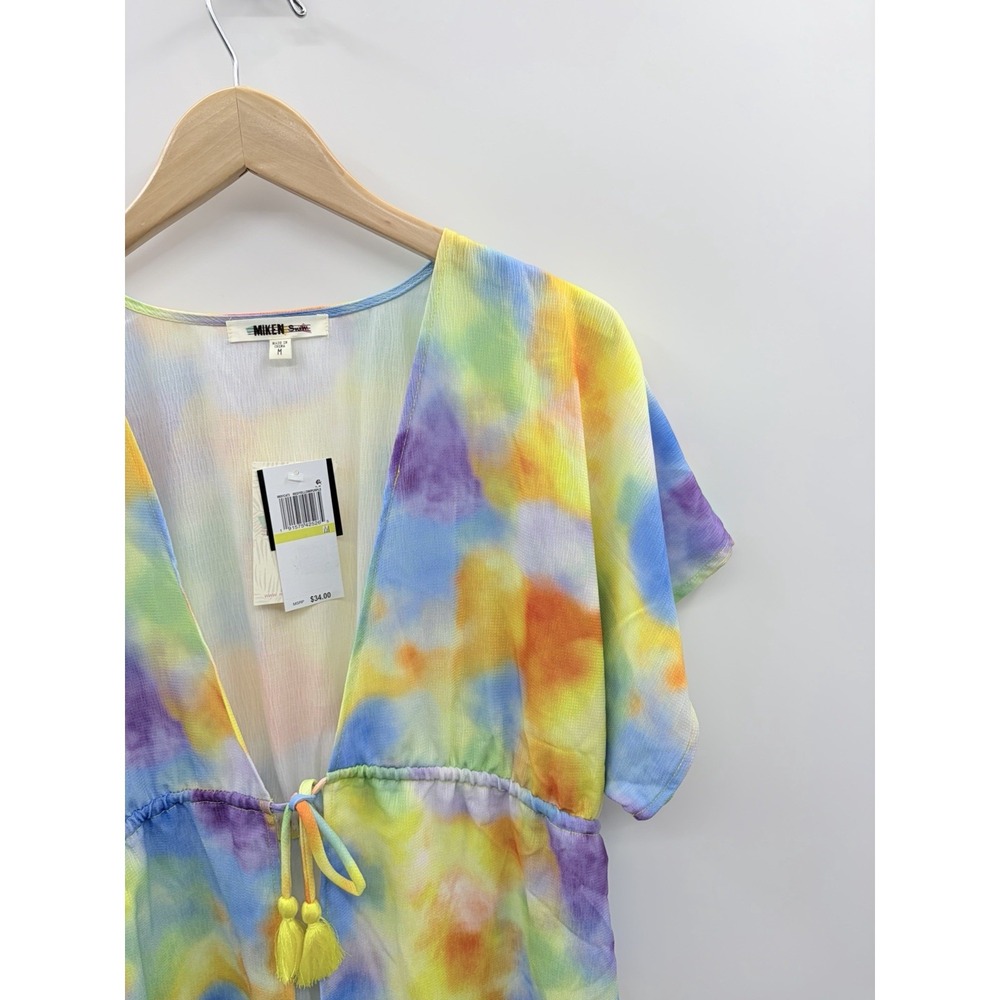 Miken Juniors Size Medium Colorful Tie-Dye Tie-Front Short-Sleeve Swim Cover-Up - Picture 4 of 11